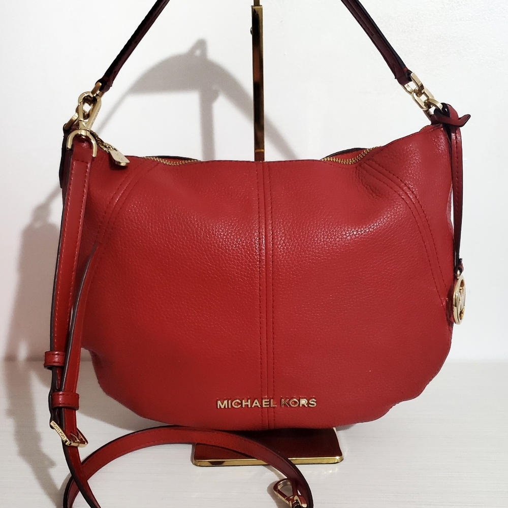 Michael Kors Red Pebbled Leather Crossbody or Shoulder bag